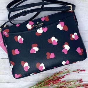 Kate Spade Rory Crossbody Purse in Black Multi Hearts k6176